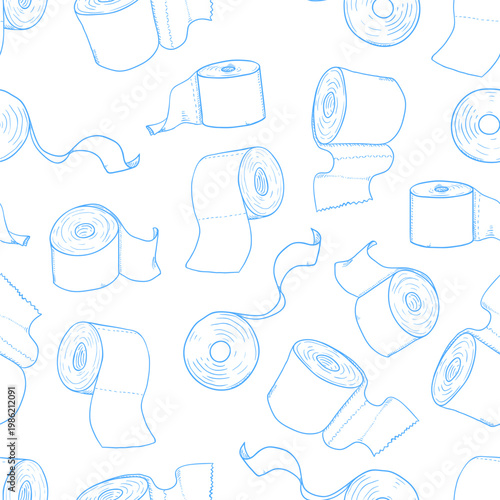 Vector Seamless Pattern of Sketch Toilet Paper