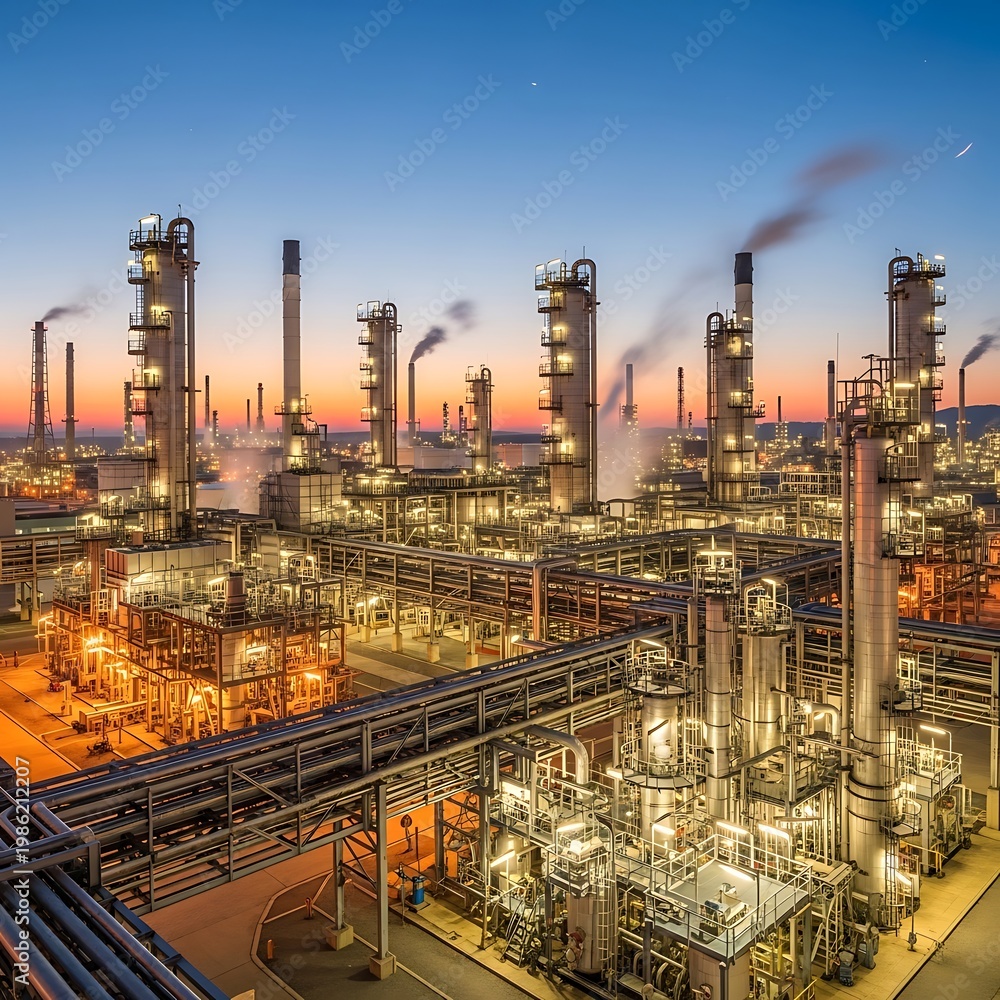 Fototapeta premium Industrial refinery plant at dusk.