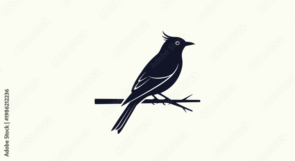 Obraz premium Minimalist Crested Bird Silhouette Icon on Branch