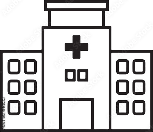 Minimalist hospital building icon vector, medical clinic facility outline, healthcare center architecture symbol for healthcare web design