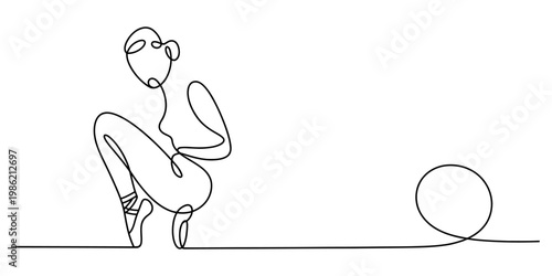 Minimalist continuous line drawing of a ballerina crouching in a graceful pose on a white background Vector, illustration