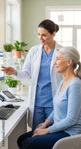 Healthcare professional consulting with a senior female patient