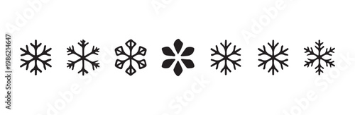 Various snowflake shapes set featuring unique crystal designs for winter themed digital assets