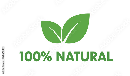 100 natural label with green leaves symbolizing organic and eco friendly products