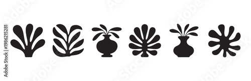 Abstract floral shapes and Matisse inspired botanical vector art, a modern plant collection