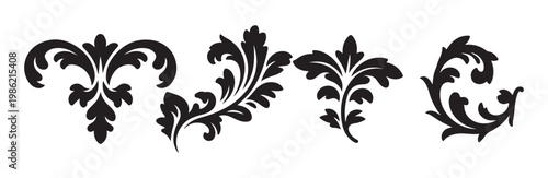 Foto Damask floral vector elements set isolated on white for classic border and divid