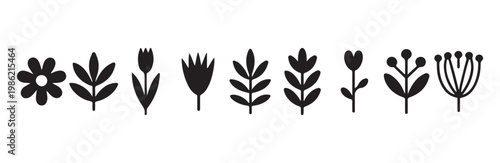 Minimalist folk art floral icons collection for scandinavian style patterns and branding