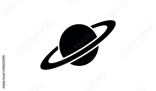 Simple black silhouette of saturn with prominent rings space exploration iconography