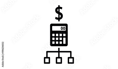 Financial calculation icon dollar sign above calculator with branching outputs