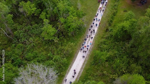 Aerial view of Travelers with Backpack Walking Outdoors – Exploration Lifestyle