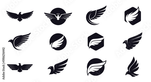 Set of Eagle and Wing Logo Symbols