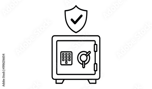 Secure safe with checkmark shield icon protection and financial security concept