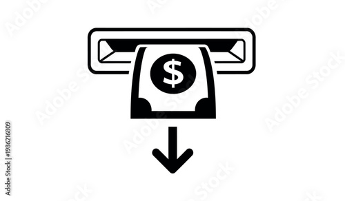 Atm machine icon depicting money withdrawal with a dollar sign symbol