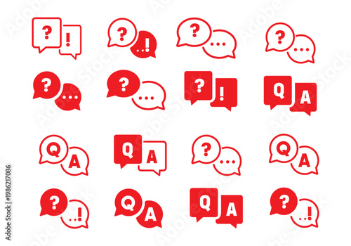 Question and answer icon set. Chat, speak bubble, Q and A, ask, support, dialog, help center symbol on white background - stock vector.