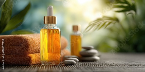 Spa Room with Skin Care Bottles and Natural Cosmetics for Relaxation