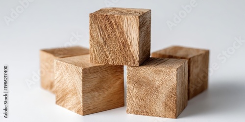 Stacked Wooden Blocks on Soft White Background