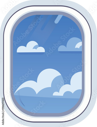 Porthole window with a view of the sky with clouds