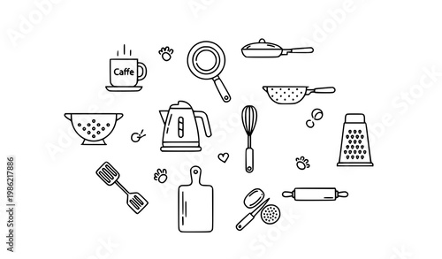 Modern outline cooking and cafe icon collection with kitchen utensils in thin line style vector