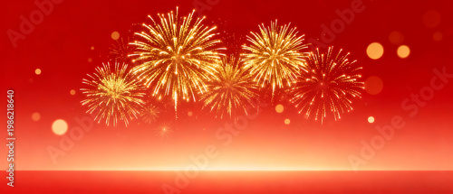 Golden fireworks against red sky