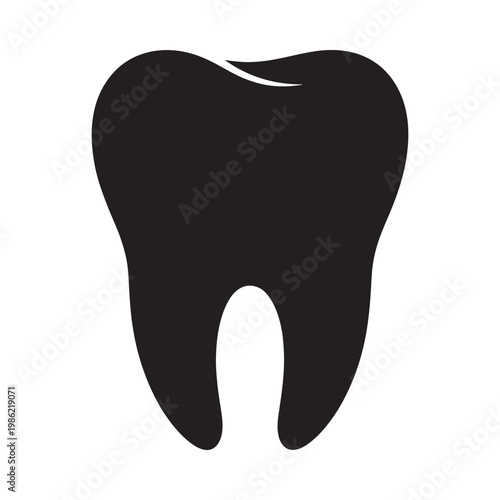 A simple black silhouette of a human molar tooth isolated on white