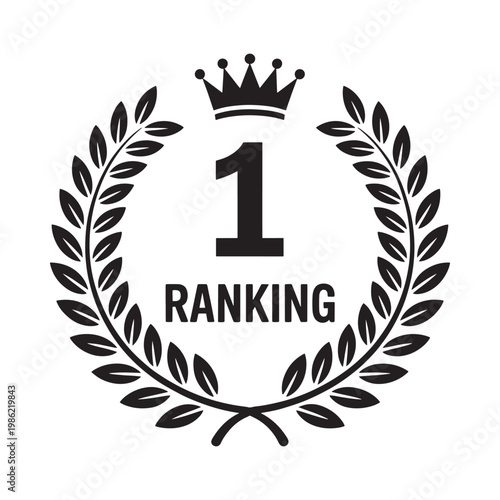 A black and white graphic displaying a number one ranking with a laurel wreath