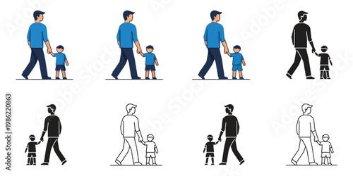 Celebrating father's day silhouettes of fathers and children walking together a heartwarming illustration