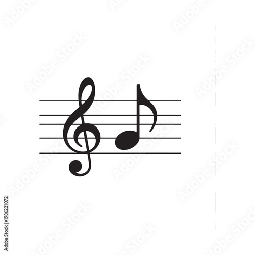 Black treble clef and single eighth note on five line staff
