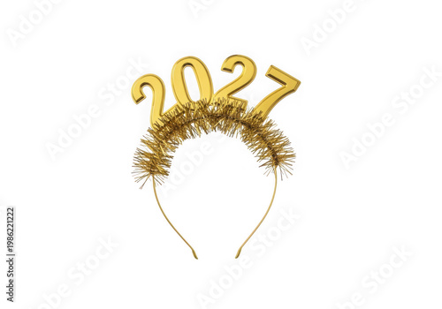 Gold headband with 2027 numbers on top for new years eve celebration isolated on transparent background