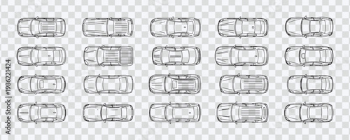 Car Lineup Vehicle Top View Sketches