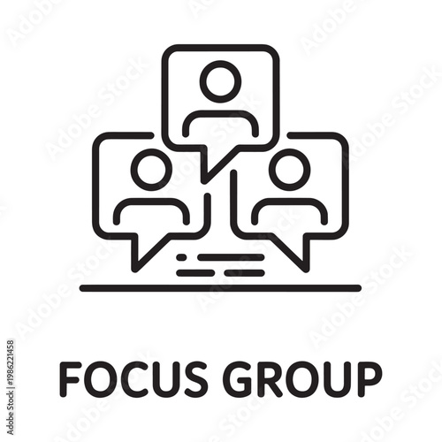 Line art illustration depicting a focus group with multiple participants