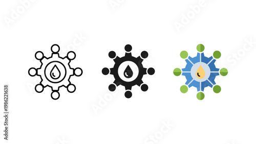 A complex gear network with a central oil droplet, representing energy, industry, or fluid dynamics.