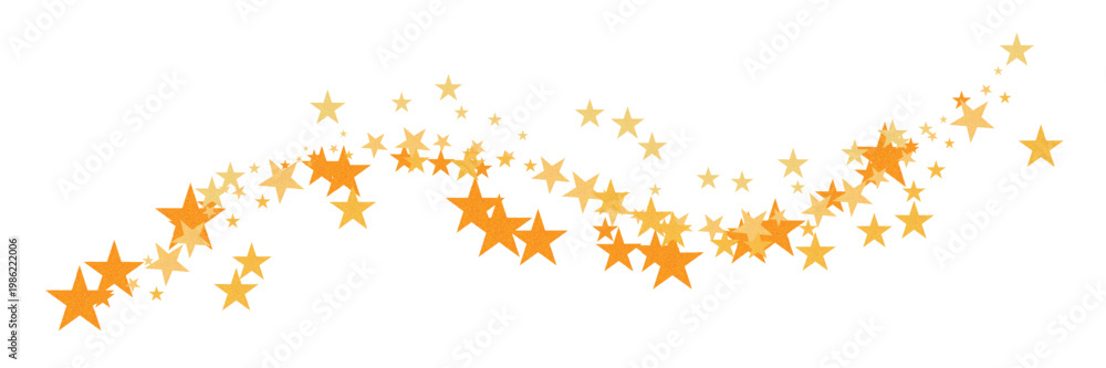 Naklejka premium Golden star dust trail glitter wave border. Shining gold stars scatter minimal decorative wavy line border design for celebration, Christmas, new year, luxury party events