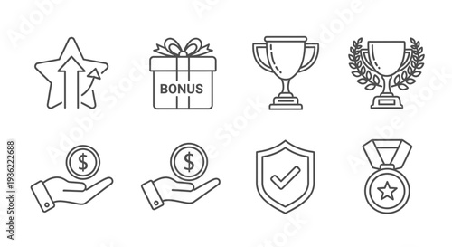 Set of Business and Reward Line Icons