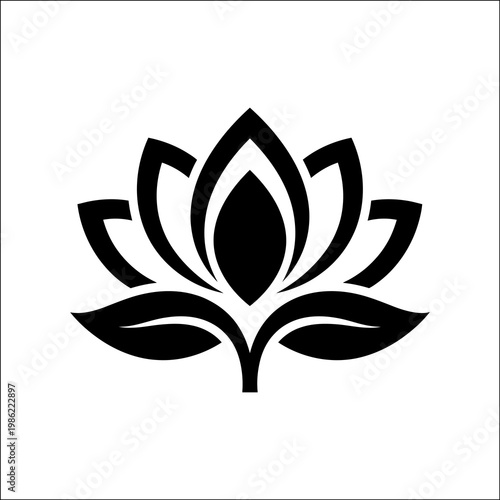 A stylized black lotus flower in silhouette mode, set against a clean white background, conveying a sense of serenity and elegance.