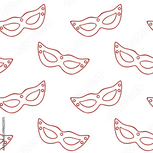 leather mask, adult sex toy, accessories for bdsm sex games, simple red line pattern for packaging and branding. Hand-drawn doodle style