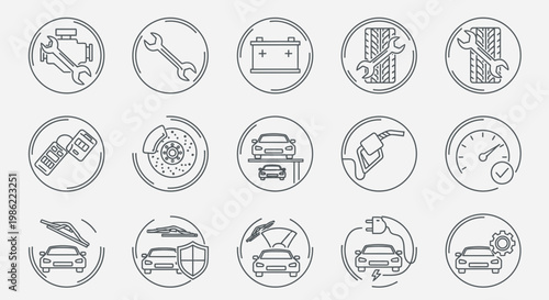 Set of Automotive Repair and Car Maintenance Line Icons
