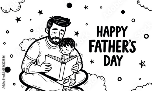 Heartwarming father's day illustration dad and child reading together