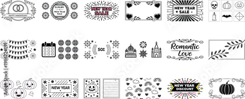 Halloween and new year’s eve decorative with symbolic