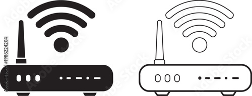 WiFi router silhouette icons set, dark and light styles, wireless internet device symbols, simple flat design, isolated vector graphics