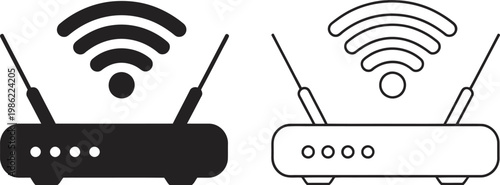 WiFi router icons dark light silhouette set, wireless network equipment symbols, minimal flat style, isolated editable vector illustration