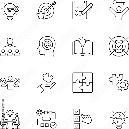 Problem solving strategy idea business planning icons
