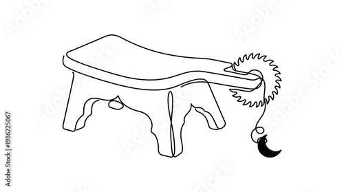 Traditional Coconut Grater Stool Single Continuous Line Drawing Minimal Monoline Kitchen Tool Vector Illustration