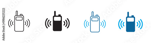 Walkie talkie icon, portable radio communication symbol, emergency alert safety sign, wireless transmitter receiver concept, signal guard device, flat vector