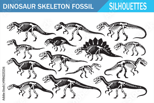 Dinosaur bone silhouette pack with extinct prehistoric creature skeleton collection