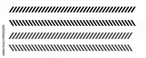 Slash line. Abstract dashed border divider set. Diagonal lines Border. Geometric print for caution tape or barrier. Parallel stripes. Black pattern isolated on white background vector or png