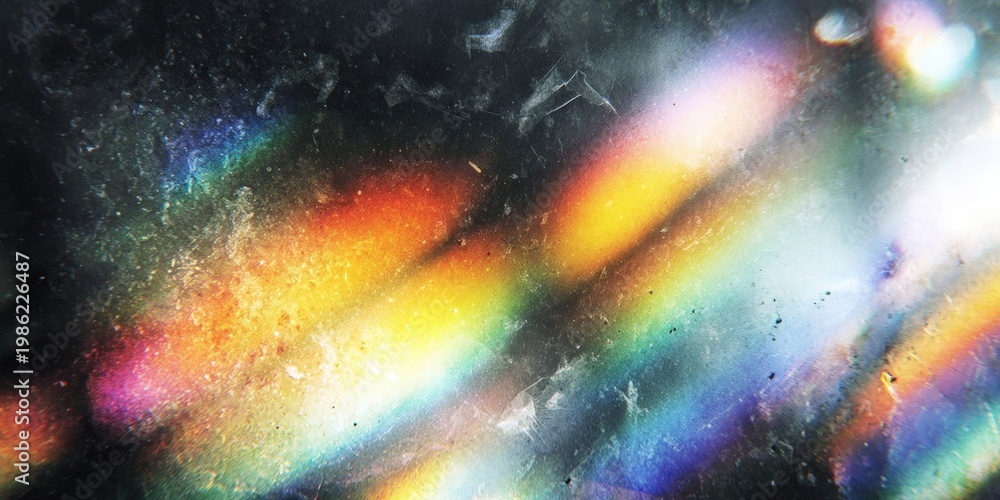 Fototapeta premium Vintage Distressed Film Background with Rainbow Leak Effect and Prism Lens Flare