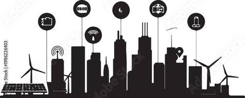 Smart city integrating renewable energy and modern technology for sustainability Vector, illustration