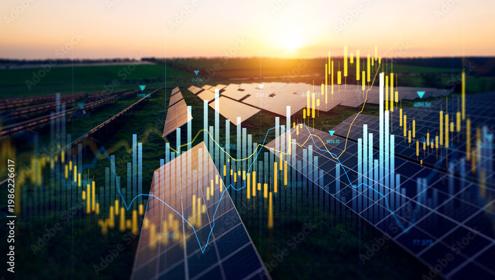 Obraz premium Increase in electricity prices on the world market. Green energy in full development.Investment finance chart,stock market business and exchange financial growth graph. 