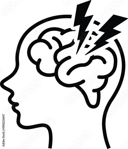 Brain pain icon headache or migraine symbol