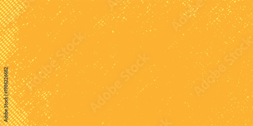 Yellow orange halftone pattern. Retro comic gradient background. Square pixilated dot cartoon texture. Pop art faded gradient pattern
